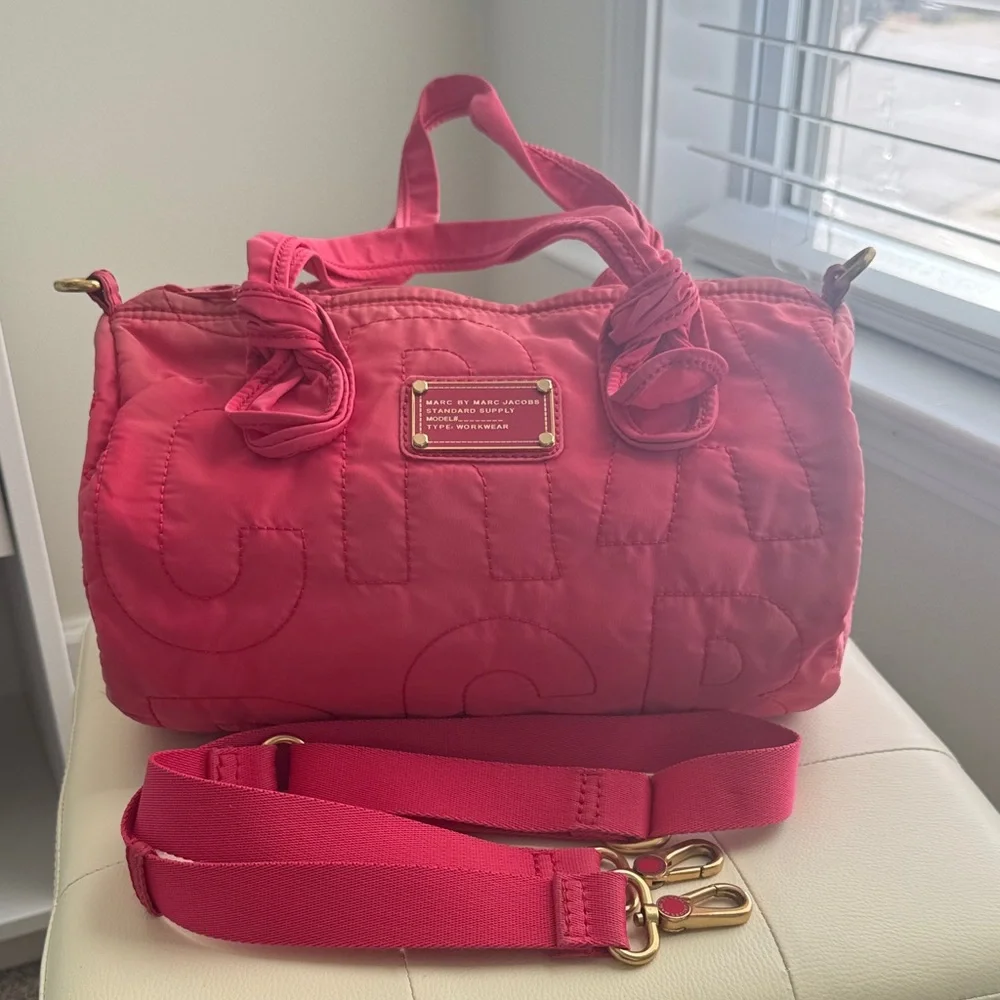 Marc by Marc Jacobs Hot Pink Quilted Nylon Barrel Bag with Strap - Picture 1 of 16